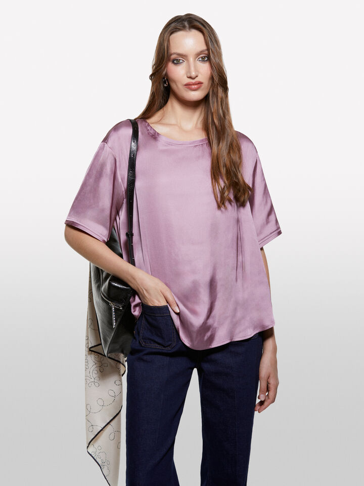 Mauve oversized satin blouse - women's blouses - Lilac | Sisley image number 3